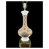 TALL GOLD DECORATED WHITE OPALINE LAMP