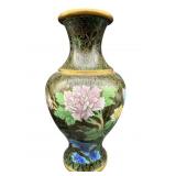 GREEN UNDERTONE 12 IN CLOISONNE VASE