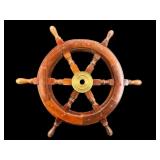 BRASS AND WOOD SHIPS WHEEL