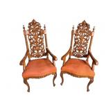 2 WALNUT LATE 19TH CENT. HEAVY CARVED THRONE