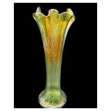 NORTHWOOD GREEN CARNIVAL FEATHER VASE