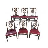 6 SOLID MAHOGANY CHIPPENDALE LEATHER BOTTOM CHAIRS