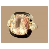14K 2 TONE NATURAL MORGANITE & DIAMOND RING
