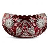 CRANBERRY CUT TO CLEAR CRYSTAL ELONGATED BOWL