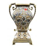 BRONZE AND PORCELAIN DECORATIVE 2 HANDLE URN