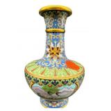 5 INCH BIRD AND MOUNTAIN SCENE CLOISONNE VASE