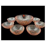 7 PC PINK DEPRESSION SWIRL BERRY BOWL SET