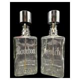 ETCHED CRYSTAL BOURBON AND SCOTCH DISPENSERS