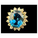 14K BLUE TOPAZ & DIAMOND RING