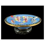 8 INCH BLUE CLOISONNE BOWL ON STAND