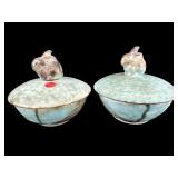 2 McCARTY MOTTLED JADE GLAZE POTTERY BOWLS WITH