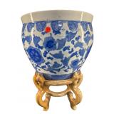 ORIENTAL PORCELAIN BLUE AND WHITE FISHBOWL