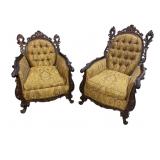 2 HEAVY CARVED ROCOCO STYLE ARM CHAIRS