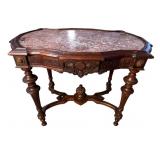 FRAME TOP WALNUT VICTORIAN MARBLE TOP TABLE, AS IS