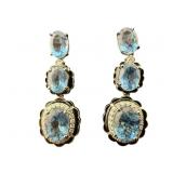 PR OF 14K WHITE GOLD CUSTOM AQUAMARINE & DIAMOND