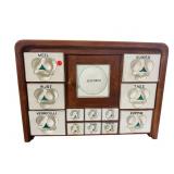 MAPLE AND PORCELAIN ENGLISH HANGING SPICE RACK