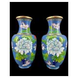 TWO 10.5 INCH LIGHT BLUE CLOISONNE VASES