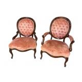 2 WALNUT VICTORIAN TUFTED BACK CAMEO CHAIRS