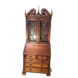 SOLID MAHOGANY HEAVY CARVED 2 PC SECRETARY