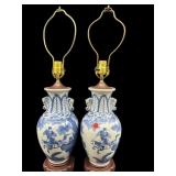 2 BLUE AND WHITE ORIENTAL PORCELAIN LAMPS
