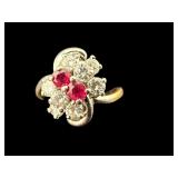 14K RUBY AND DIAMOND WATERFALL DESIGNER RING
