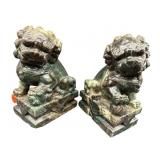 PR OF HEAVY JADE SOAPSTONE FOO DOG CARVED FIGURES