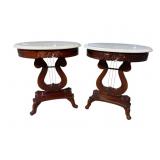 CARVED LYRE BASE MARBLE TOP OVAL TABLE