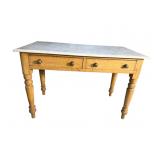 WASH PINE 2 DRAWER MARBLE TOP TABLE