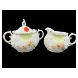 HAND PAINTED PORCELAIN CREAMER & SUGAR