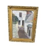 VILLAGE SCENE OIL ON CANVAS