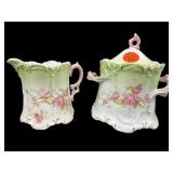 ANTIQUE GERMANY HAND PAINTED ROSES CREAMER & SUGAR