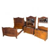 TIGER OAK 3 PC HIGH BACK OAK BEDROOM SET