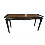 ALL BURLED AND MAHOGANY PAGODA TOP SOFA TABLE