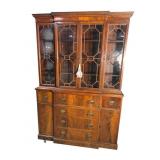 FLAME MAHOGANY 2 PC CHIPPENDALE BREAKFRONT CHINA