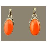 PR OF 14K CORAL & DIAMOND EARRINGS