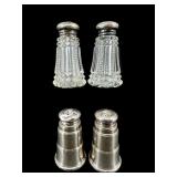 2 PAIRS OF STERLING SILVER/GLASS SALT AND PEPPER