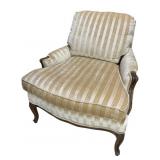 FRENCH CARVED LOW BACK UPHOLSTERED CHAIR