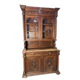 19TH CENT. OAK GRIFFIN CARVED COURT CUPBOARD