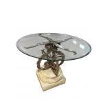 DESIGNER STONE & IRON GLASS TOP TABLE