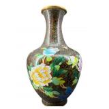 15.5 IN FLORAL BROWN CLOISONNE VASE; CONTEMPORARY
