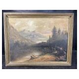 LARGE 19TH CENT. MOUNTAIN SCENE OIL ON CANVAS