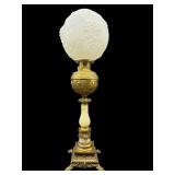 VICTORIAN ONYX AND BRASS ORNATE BANQUET LAMP