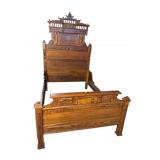 WALNUT VICTORIAN HIGH BACK CARVED BED