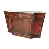 MAHOGANY MARBLE TOP SIDEBOARD WITH DESK