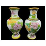 2 WHITE CLOISONNE 10 IN VASES