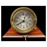 BOSTON CHELSEA BRASS MAHOGANY KEY WIND CLOCK