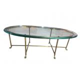 BRASS AND GLASS OVAL COFFEE TABLE