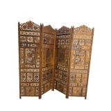 TEAK PIERCED CARVED ORIENTAL FOLDING SCREEN
