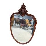 HEAVY CARVED SOLID MAHOGANY SHIELD TYPE MIRROR