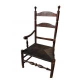 RARE MIXED WOOD PEGGED LADDER BACK ARM CHAIR